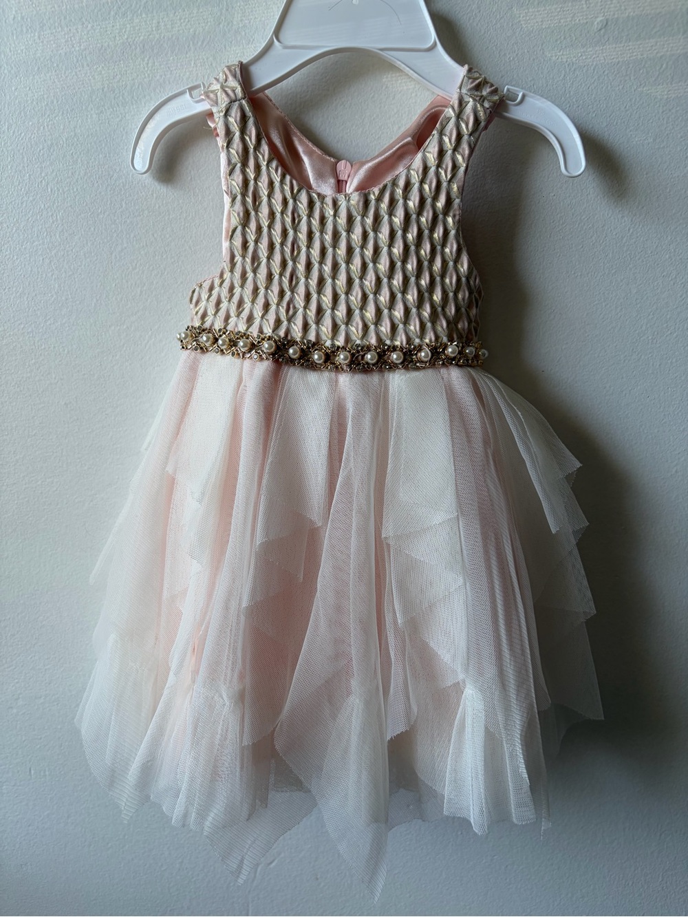 American Princess Pink and Gold Layered Tulle Floral Waist Party Dress
